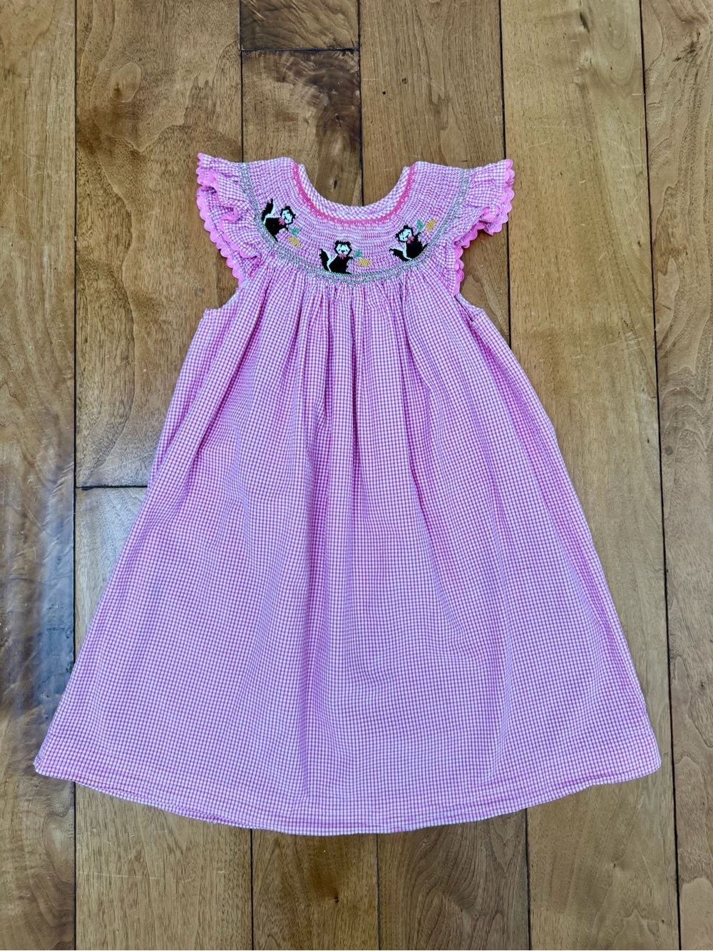 Remember Nguyen Pink Gingham Smocked Skunk Dress Size 4 EUC